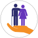 graphic showing two people being supported by a cupped hand